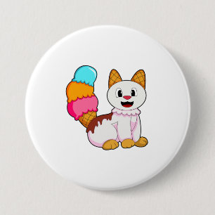 Badge Rond 7,6 Cm Cat with popsicle