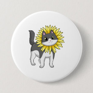 Badge Rond 7,6 Cm Cat with sunflower