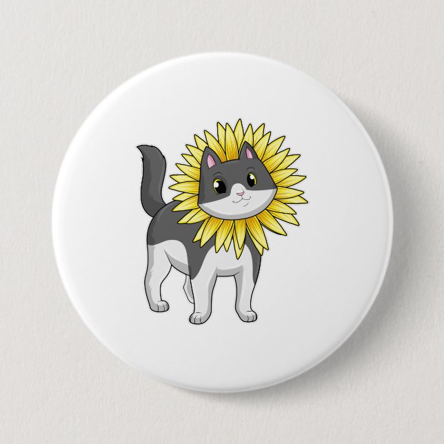 Badge Rond 7,6 Cm Cat with sunflower (Devant)