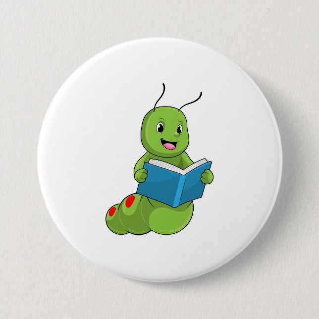 Badge Rond 7,6 Cm Caterpillar à lire avec livre (Devant)