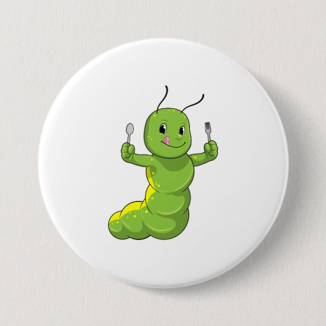 Badge Rond 7,6 Cm Caterpillar avec cuillère et fourche (Devant)