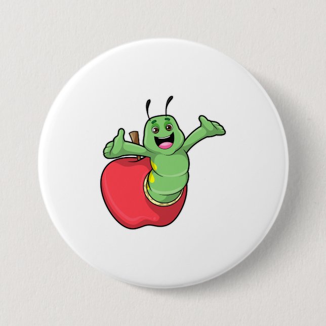 Badge Rond 7,6 Cm Caterpillar with Apple (Devant)