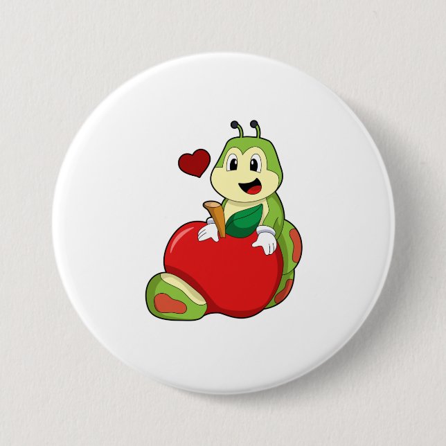 Badge Rond 7,6 Cm Caterpillar with Apple (Devant)