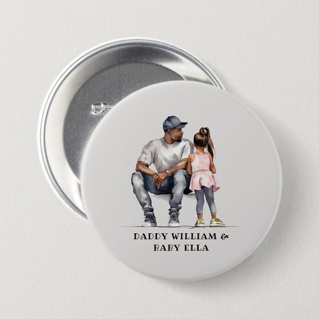 Badge Rond 7,6 Cm Caution père et fille noire (3) (Devant & derrière)
