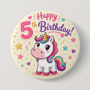 Badge Rond 7,6 Cm Célébration des 5 ans de la Licorne Magique
