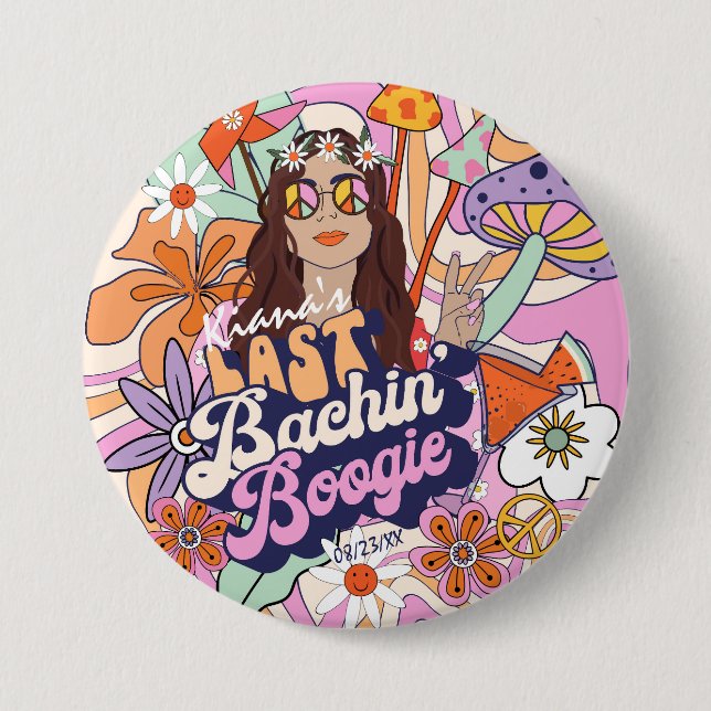 Badge Rond 7,6 Cm Célibataire Groovy 70 Dernière Fête avant le Maria (Devant)