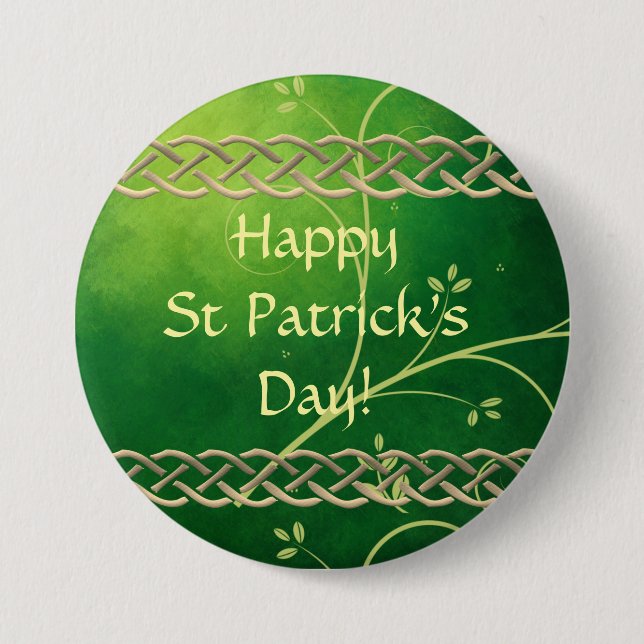 Badge Rond 7,6 Cm Céltic Green Knots & Feuilles (Devant)