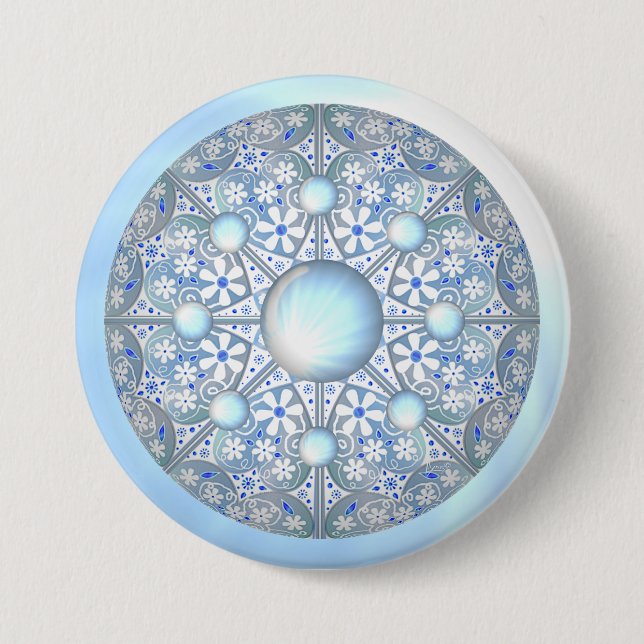 Badge Rond 7,6 Cm Céramique Lace bleu clair (Devant)