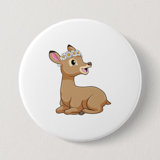 Badge Rond 7,6 Cm Cerf avec Fleur marguerite (Devant)