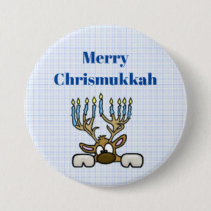 Badge Rond 7,6 Cm Cerf avec Menorah Antlers Chrismukkah Button