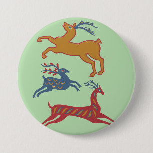Badge Rond 7,6 Cm Cerf d'art populaire américain vintage couleur per