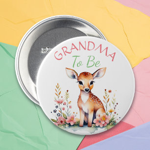 Badge Rond 7,6 Cm Cerf de bébé en fleurs   Grand-mère à être Baby sh