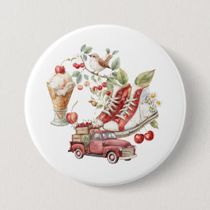 Badge Rond 7,6 Cm Cerises Douces d'Été