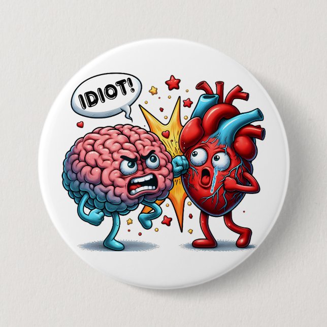 Badge Rond 7,6 Cm Cerveau contre coeur humoristiques émotions (Devant)