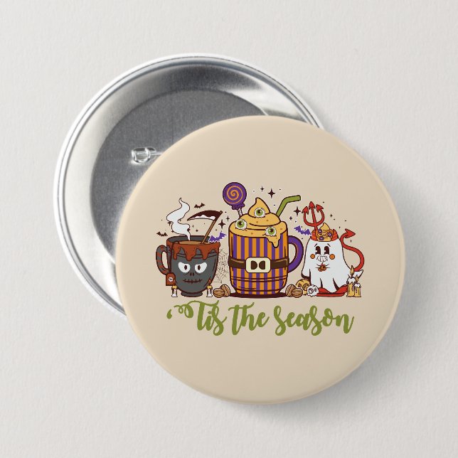 Badge Rond 7,6 Cm "C'Est La Saison Café Halloween (Devant & derrière)