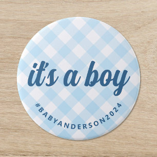 Badge Rond 7,6 Cm C'est un garçon En vichy Baby shower
