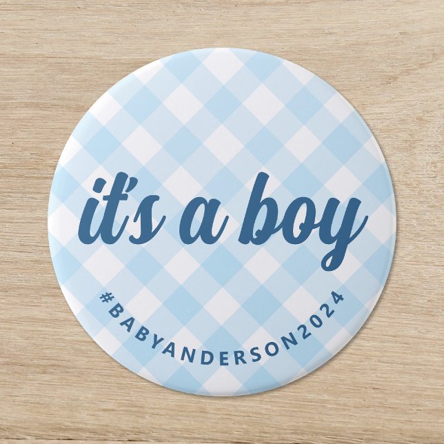 Badge Rond 7,6 Cm C'est un garçon En vichy Baby shower (Créateur téléchargé)