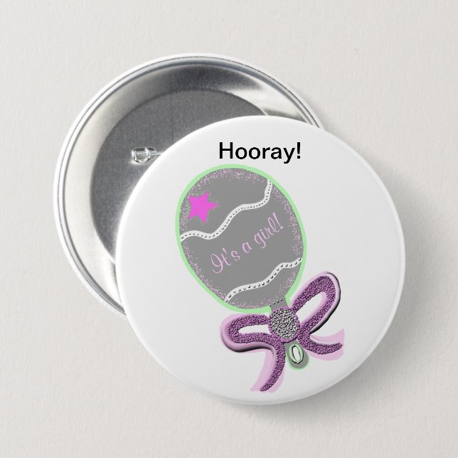 Badge Rond 7,6 Cm C'est une fille rose étoile bébé bataille (Devant & derrière)