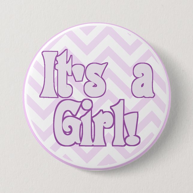 Badge Rond 7,6 Cm C'est une fille rose Zigzag Faire-part (Devant)