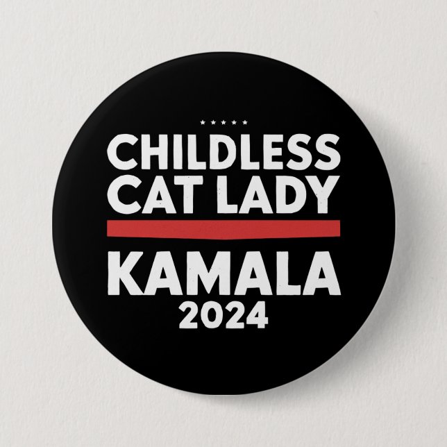 Badge Rond 7,6 Cm Cette dame au chat sans enfant vote Kamala 2024 (Devant)
