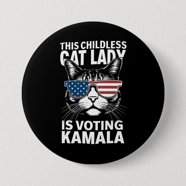 Badge Rond 7,6 Cm Cette dame aux chats sans enfants vote Kamala-Harr (Devant)