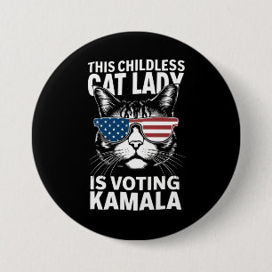 Badge Rond 7,6 Cm Cette dame aux chats sans enfants vote Kamala-Harr