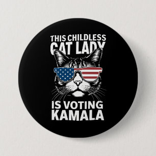 Badge Rond 7,6 Cm Cette dame de chats sans enfants vote Kamala-Harri