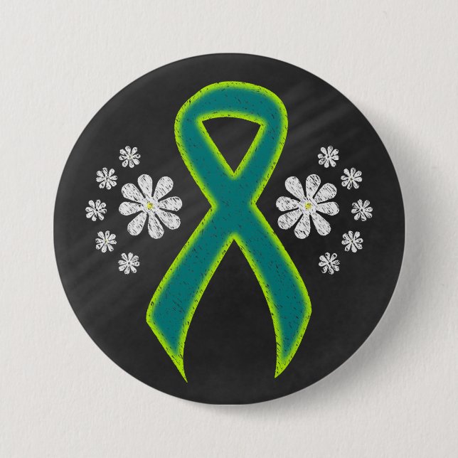 Badge Rond 7,6 Cm Chalboard Turquoise et ruban vert citron (Devant)
