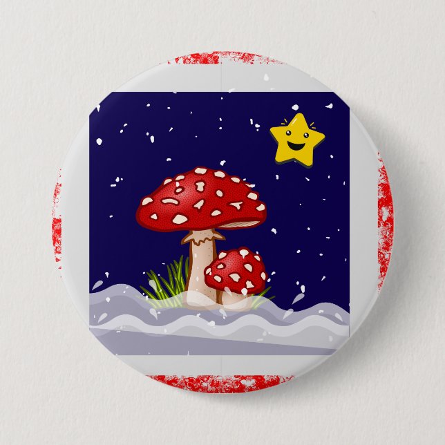 Badge Rond 7,6 Cm champignons cadeaux de Noël (Devant)