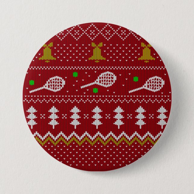 Badge Rond 7,6 Cm Chandail de Noël de Tennis Motif tricoté Rouge Noë (Devant)