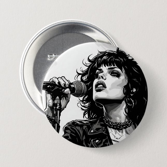 Badge Rond 7,6 Cm Chanteuse Goth Punk Style Graphique Rétro (Devant & derrière)