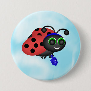 Badge Rond 7,6 Cm Chanukah Ladybug dans yamaka avec dreidel