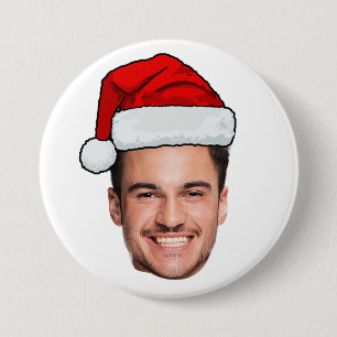 Badge Rond 7,6 Cm Chapeau de Père Noël avec photo de visage personna