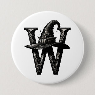 Badge Rond 7,6 Cm Chapeau de Sorcière Noir Halloween