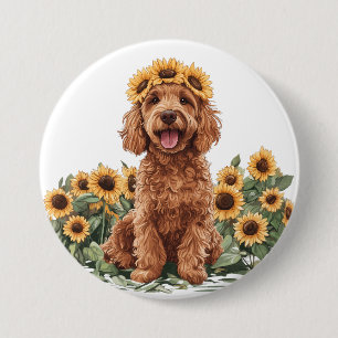 Badge Rond 7,6 Cm Charmant chien Goldendoodle portant une couronne d