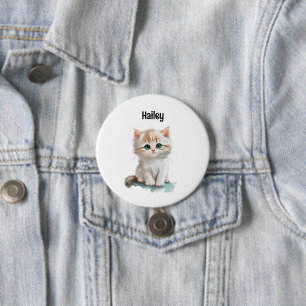Badge Rond 7,6 Cm Charming Aquarelle Kitten avec les yeux bleus vier