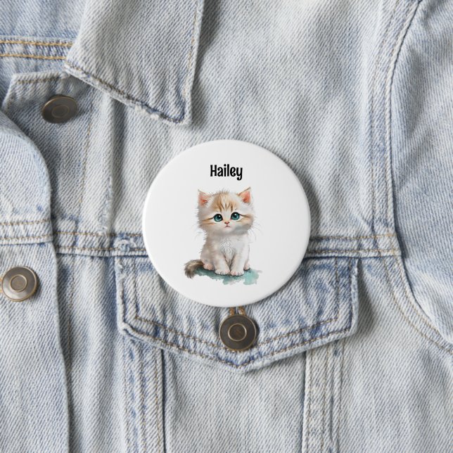 Badge Rond 7,6 Cm Charming Aquarelle Kitten avec les yeux bleus vier (En situation)