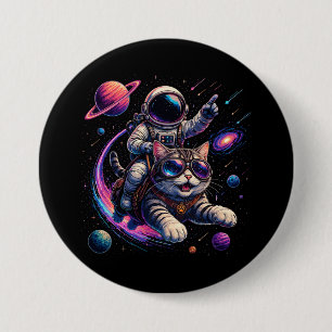 Badge Rond 7,6 Cm Chat astronaute chevauchant à travers l'espace