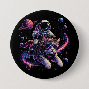 Badge Rond 7,6 Cm Chat astronaute chevauchant à travers l'espace