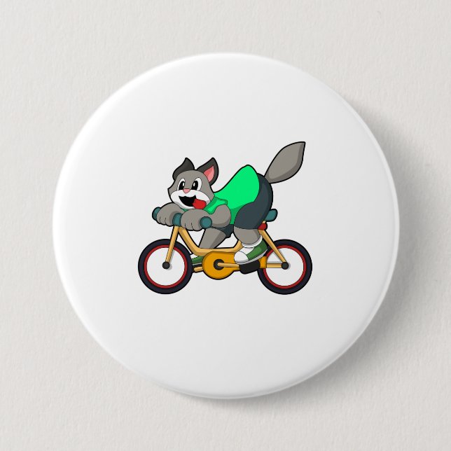 Badge Rond 7,6 Cm Chat avec Bicyclette (Devant)