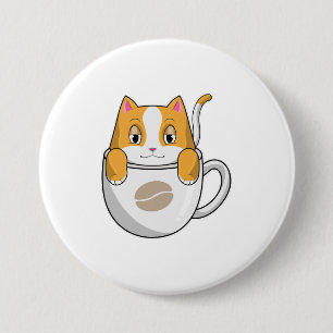 Badge Rond 7,6 Cm Chat avec café Coupe