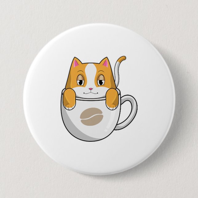 Badge Rond 7,6 Cm Chat avec café Coupe (Devant)