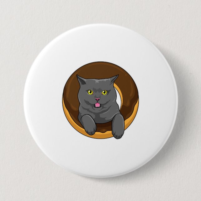 Badge Rond 7,6 Cm Chat avec Donut (Devant)