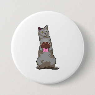 Badge Rond 7,6 Cm Chat avec muffin
