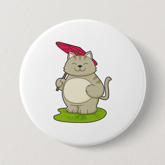 Badge Rond 7,6 Cm Chat avec parapluie (Devant)