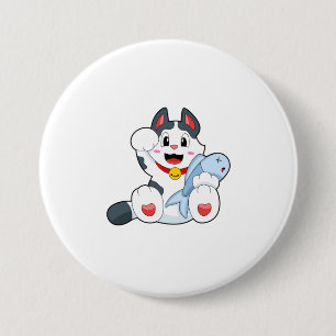 Badge Rond 7,6 Cm Chat avec poisson