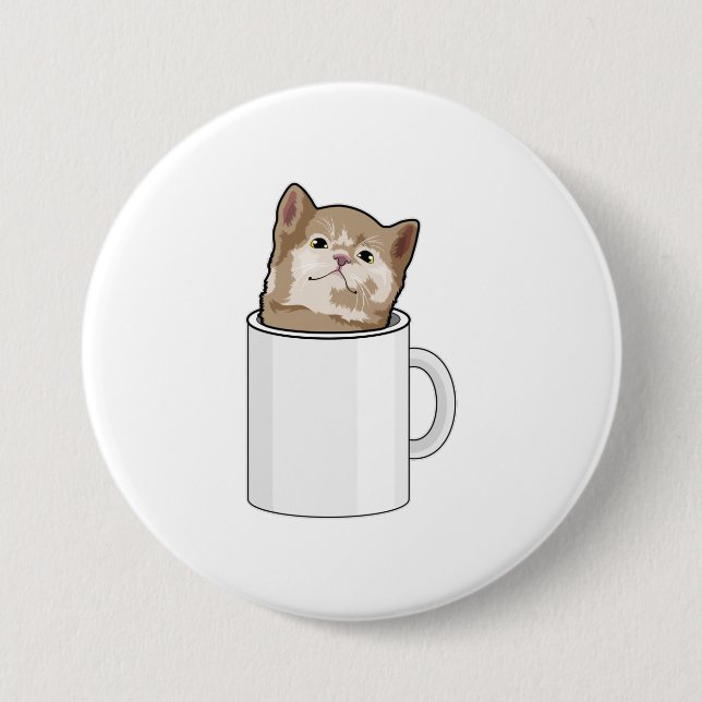 Badge Rond 7,6 Cm Chat avec tasse de café (Devant)