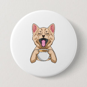 Badge Rond 7,6 Cm Chat avec tasse de café