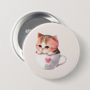 Badge Rond 7,6 Cm Chat Chibi Rose Pâté Kawaii