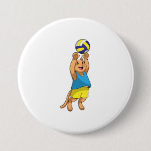 Badge Rond 7,6 Cm Chat comme joueur de volley-ball avec volleyball
